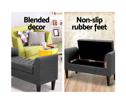 KAISER FABRIC  OTTOMAN STORAGE BOX- DARK GREY