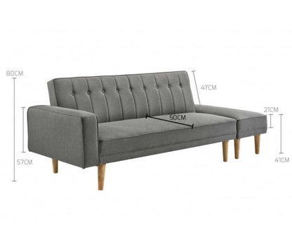 AZALEA FABRIC 3 SEATER SOFA BED WITH OTTOMAN - LIGHT GREY
