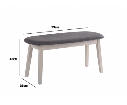 WALLACE DINING BENCH WITH FABRIC UPHOLSTERED SEAT - WHITE WASHED/ STONE GREY