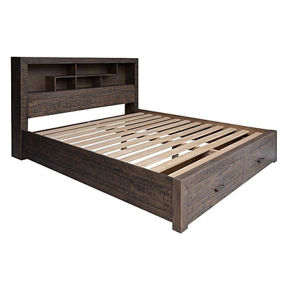 KING SINGLE MUNICH TIMBER BED WITH UNDER BED STORAGE - GREY STONE
