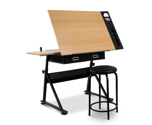 SANDO TILT  DRAFTING  TABLE &  STOOL - BLACK & NATURAL