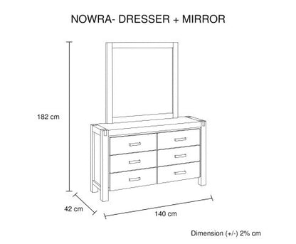 NOWRA 6 DRAWER DRESSING TABLE WITH MIRROR - CHOCOLATE