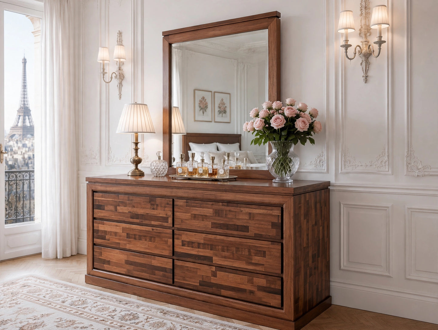 Bertrose Tasmanian Oak Dressing Table With Mirror - (MODEL:3-1-18-12-9-19-12-5) - As Pictured