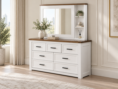 Epcot (AUSSIE MADE) 7 Drawer Dressing Table With Sliding Mirror - 900/1900(H) X 1500(W) X 450(D) - Assorted Painted Colours