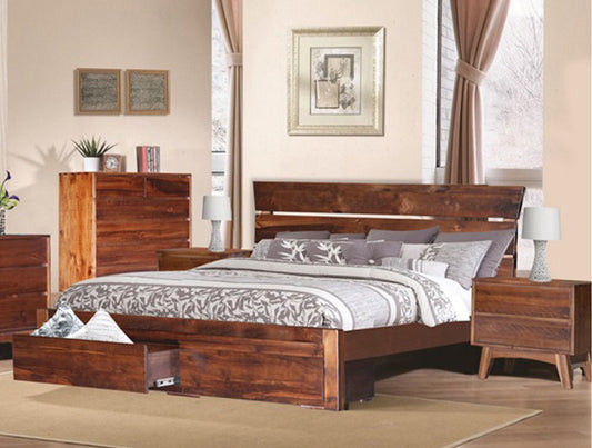 EUREKA KING 4 PIECE  (TALLBOY) (WITH 6 DRAWER)  BEDROOM SUITE (MODEL-16-9-14-14-1-3-12-5 ) - HAZELNUT