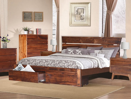 KING EUREKA BED (MODEL-16-9-14-14-1-3-12-5 ) WITH UNDER BED DRAWERS  - HAZELNUT