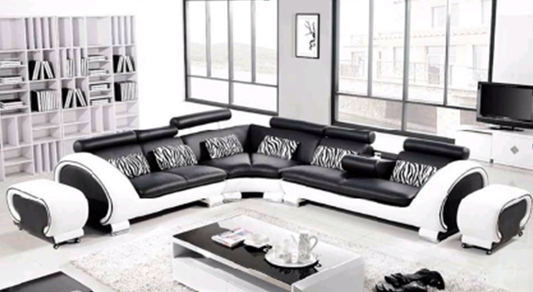 LORNA LEATHERETTE CORNER LOUNGE SUITE  - WHITE WITH BLACK