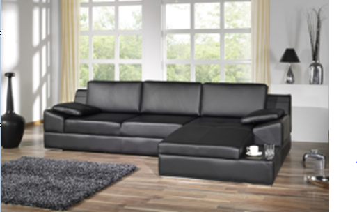 BARBARA LEATHERETTE 2 SEATER + LHS/RHS CHAISE  -  BLACK