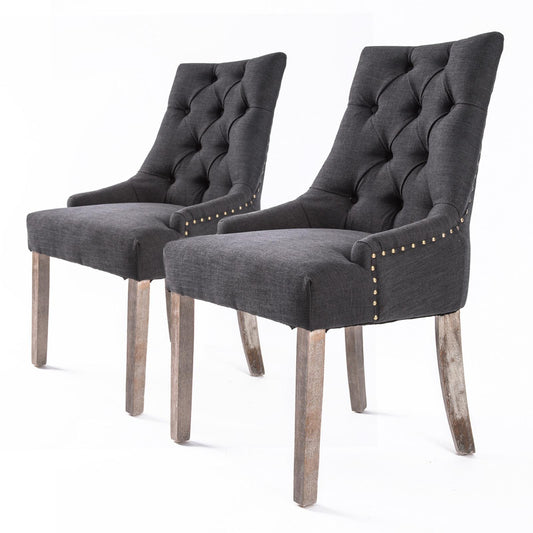 Retro French Provincial Fabric Dining Chair - Grey