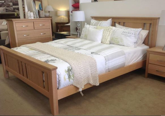 KING WESTHELM (AUSSIE MADE) HARDWOOD BED FRAME - TASSIE OAK COMBINATION - ASSORTED COLOURS