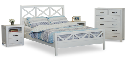 FRENCH COAST QUEEN 4 PIECE TALLBOY BEDROOM SUITE  - BRUSHED WHITE