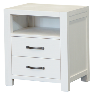 French Coast Bedside Table With 2 Drawers - Brushed White