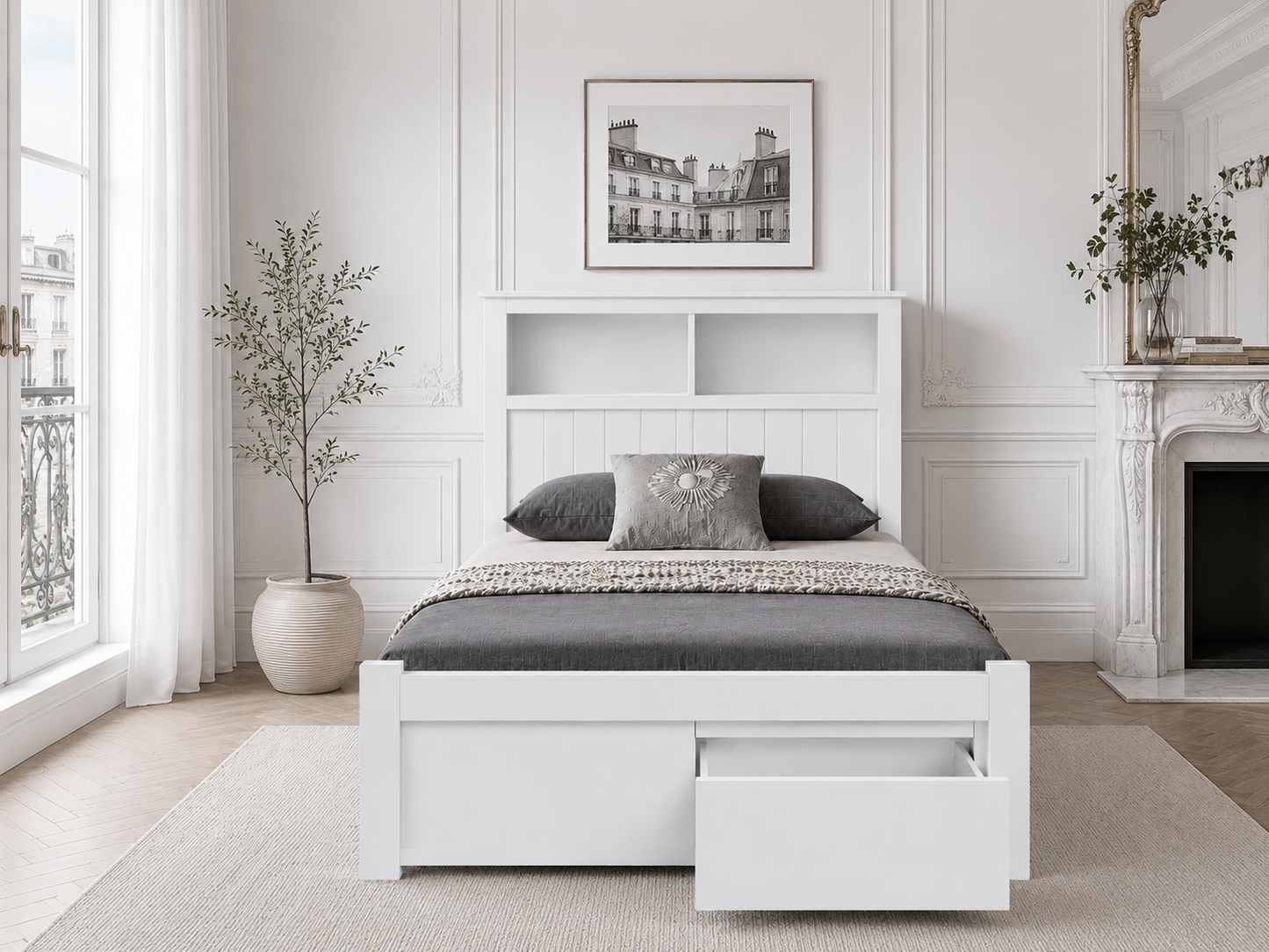 King Single Jessy (AUSSIE MADE) Bookend Bed - 1200(H) With 2 Drawers - Assorted Painted Colours