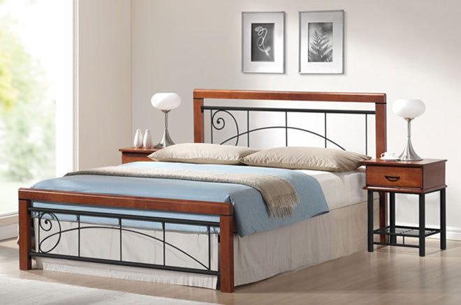 Double Franklin Timber And Metal Bed - Antique Oak / Platinum Black