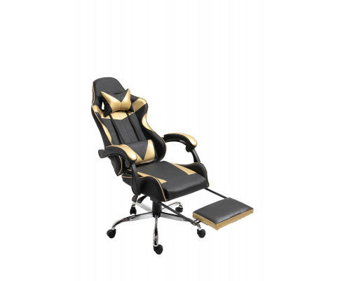 EUGENE RECLINING OFFICE COMPUTER  GAMING CHAIR  WITH FOOTREST -  GOLD