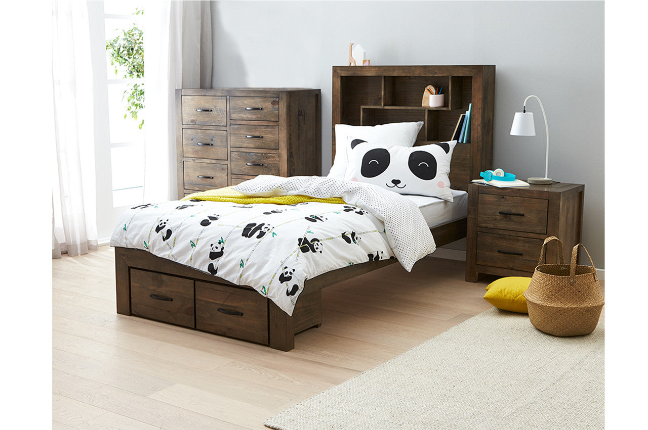 King Single Greely (AUSSIE MADE) Bed With 2 Underbed Storage Drawers - Assorted Stained Colours