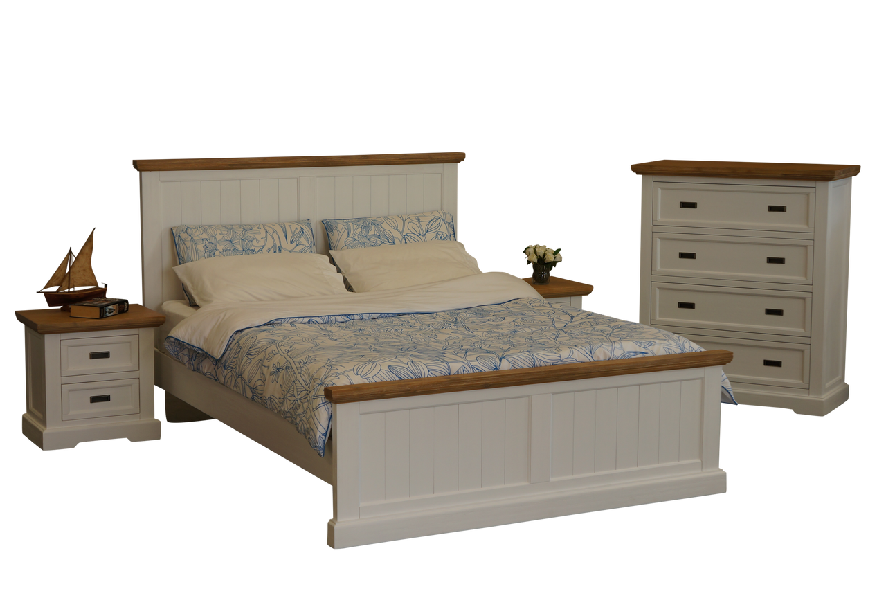 HAMPTONS KING (CUSTOM MADE) 4 PIECE (TALLBOY) BEDROOM SUITE - STAINED , PAINTED , 2 TONE