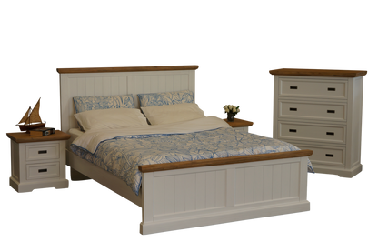 HAMPTONS KING (CUSTOM MADE) 4 PIECE (TALLBOY) BEDROOM SUITE - STAINED , PAINTED , 2 TONE