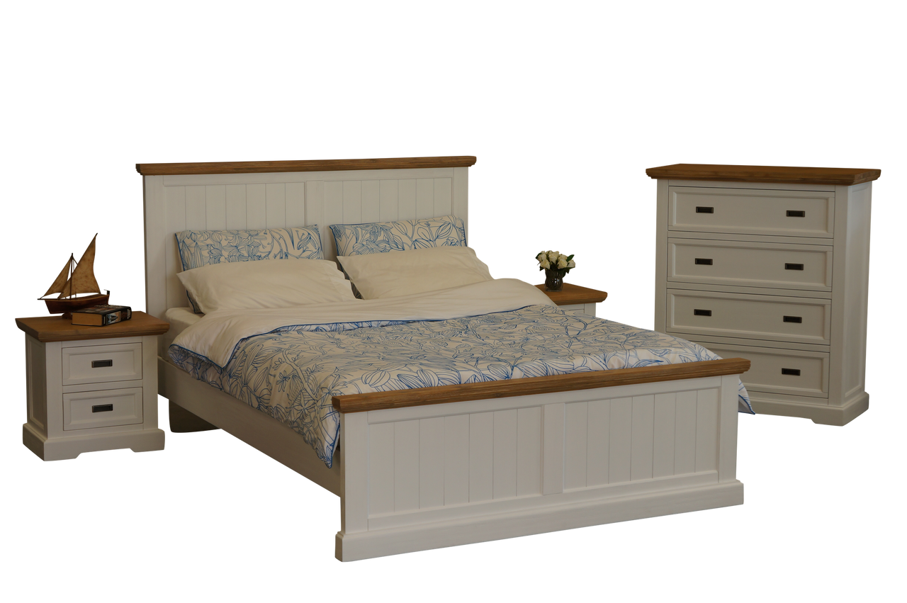 HAMPTONS QUEEN (CUSTOM MADE) 5 PIECE (DRESSER) BEDROOM SUITE  - STAINED , PAINTED OR 2 TONE