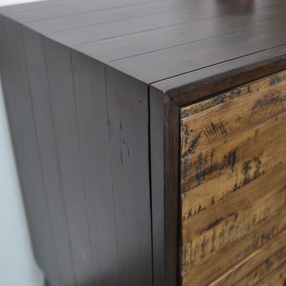 HASTINGS  6 DRAWERS RECYCLED TIMBER TALLBOY CHEST -  DARK / AGED ROUGH SEWN