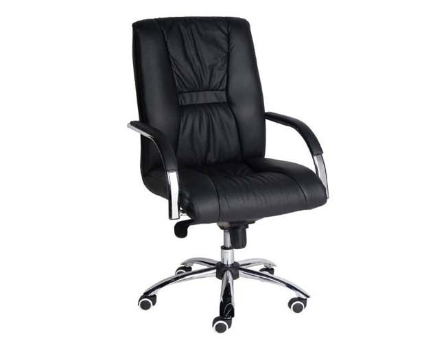 HELLAS  EXECUTIVE LEATHER OFFICE CHAIR WITH CHROME FRAME - BLACK