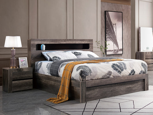 Charleigh Queen 3 Piece (BEDSIDE) Bedroom Suite With LED Light - Charcoal Oak