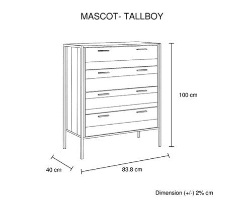 DYNIE QUEEN 4 PIECE (TALLBOY) BEDROOM SUITE WITH HEADBORAD AND FOOTBOARD STORAGE - AS PICTURED