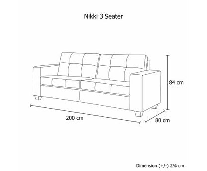 NIKKI 3 SEATER LEATHERETTE  LOUNGE  - BLACK