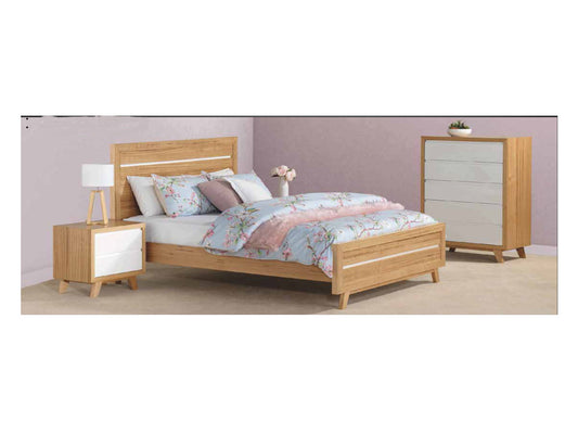 TROVATO SINGLE OR KING SINGLE (AUSSIE MADE) 3 PIECE (TALLBOY) BEDROOM SUITE - TASSIE OAK COMBINATION - ASSORTED COLOURS