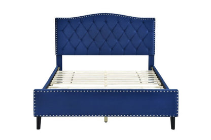 QUEEN JAYCEE FANCY VELVET BED - BLUE