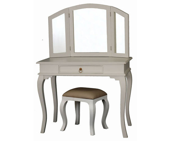 QUEEN ANN 1 DRAWER LARGE DRESSING TABLE & STOOL -1370(H) X 1000(W) -  WHITE
