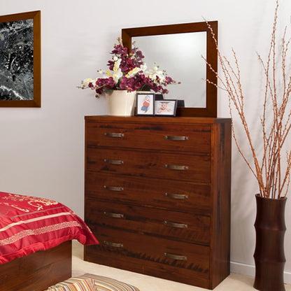 LANDON 5 DRAWER TALLBOY & MIRROR - AS PICTURED
