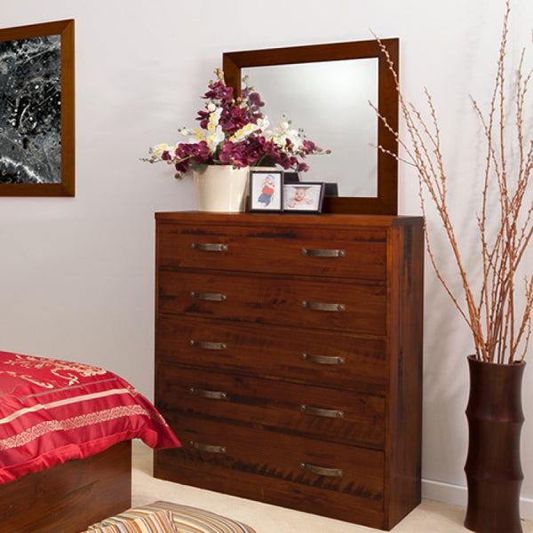 LANDON 5 DRAWER TALLBOY & MIRROR - AS PICTURED