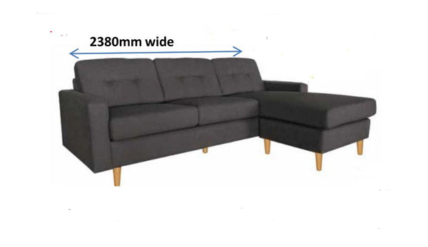 LILLY 3 SEATER FABRIC  SOFA + REVERSIBLE CHASE - BLACK