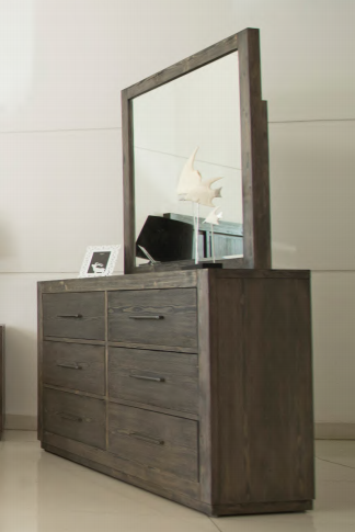 Lindsay (AUSSIE MADE) 6 Drawer Dresser With Floating Base & Mirror - Assorted Stained Ccolours
