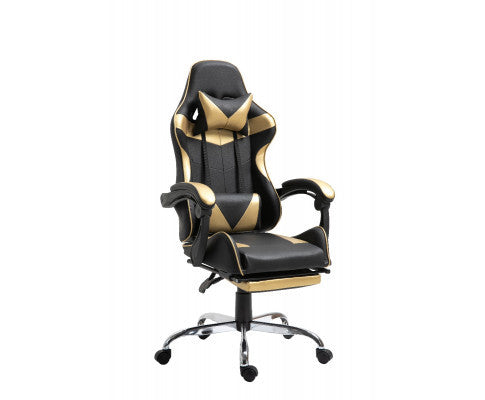 EUGENE RECLINING OFFICE COMPUTER  GAMING CHAIR  WITH FOOTREST -  GOLD