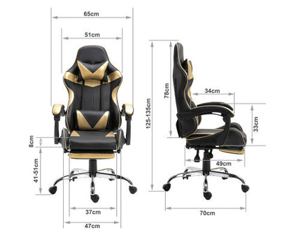EUGENE RECLINING OFFICE COMPUTER  GAMING CHAIR  WITH FOOTREST -  GOLD