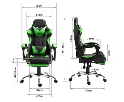 EUGENE RECLINING OFFICE COMPUTER  GAMING CHAIR  WITH FOOTREST -  GREEN