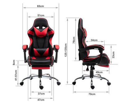 EUGENE RECLINING OFFICE COMPUTER  GAMING CHAIR  WITH FOOTREST -  RED