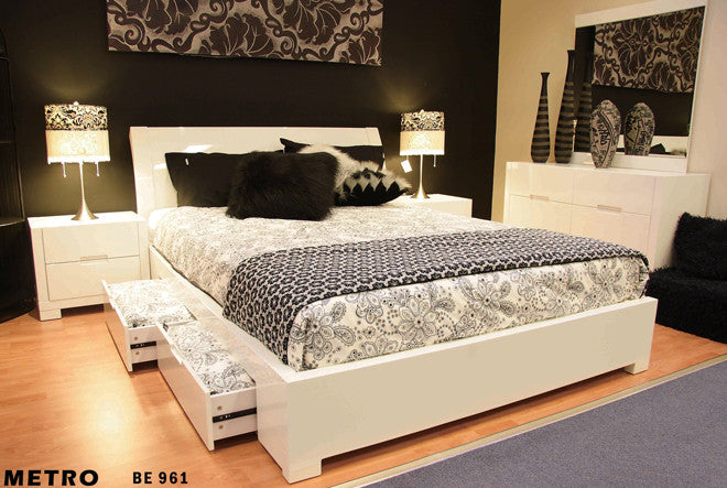Double Metro (BE-961) Bed With 4 Drawer Underbed Storage - Gloss White