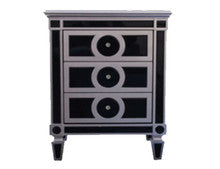 ART MICA BLACK MIRROR 3 DRAWERS BEDSIDE TABLE - BLACK