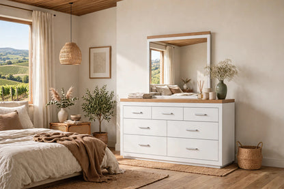 Narrabeen (AUSSIE MADE) 9 Drawer Dressing Table With Mirror - Two Tone - Assorted Painted Colours