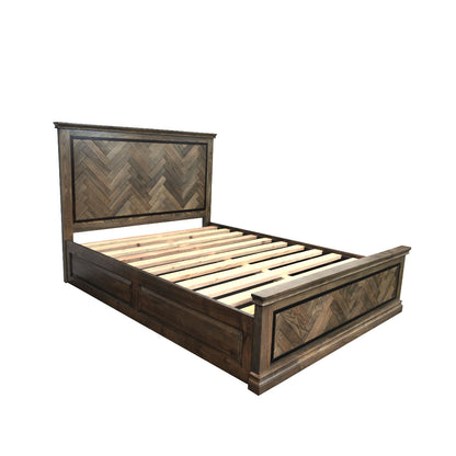 QUEEN MOSAIC OAK TIMBER PANEL BED FRAME - ASH OAK