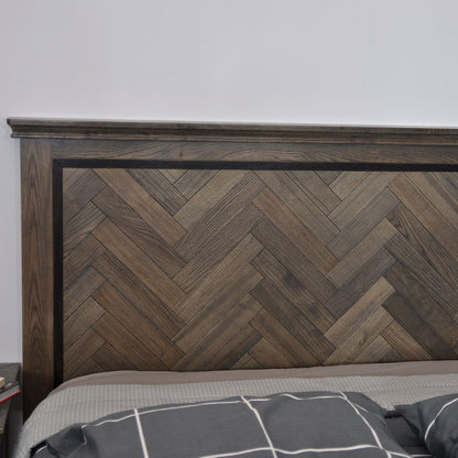 QUEEN MOSAIC OAK TIMBER PANEL BED FRAME - ASH OAK