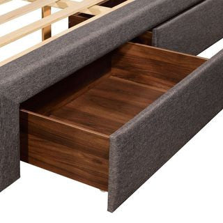 QUEEN ANTHONY LINEN BED FRAME WITH 4 UNDER BED DRAWERS - LIGHT GREY