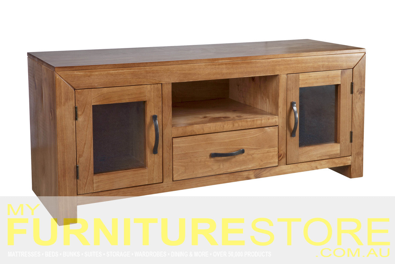 FRANK (AUSSIE MADE) TV ENTERTAINMENT UNIT WITH 2 DOORS & 1 DRAWER WITH EXTENSION RUNNERS - 600(H) x 1400(W) - ASSORTED STAINED COLOURS