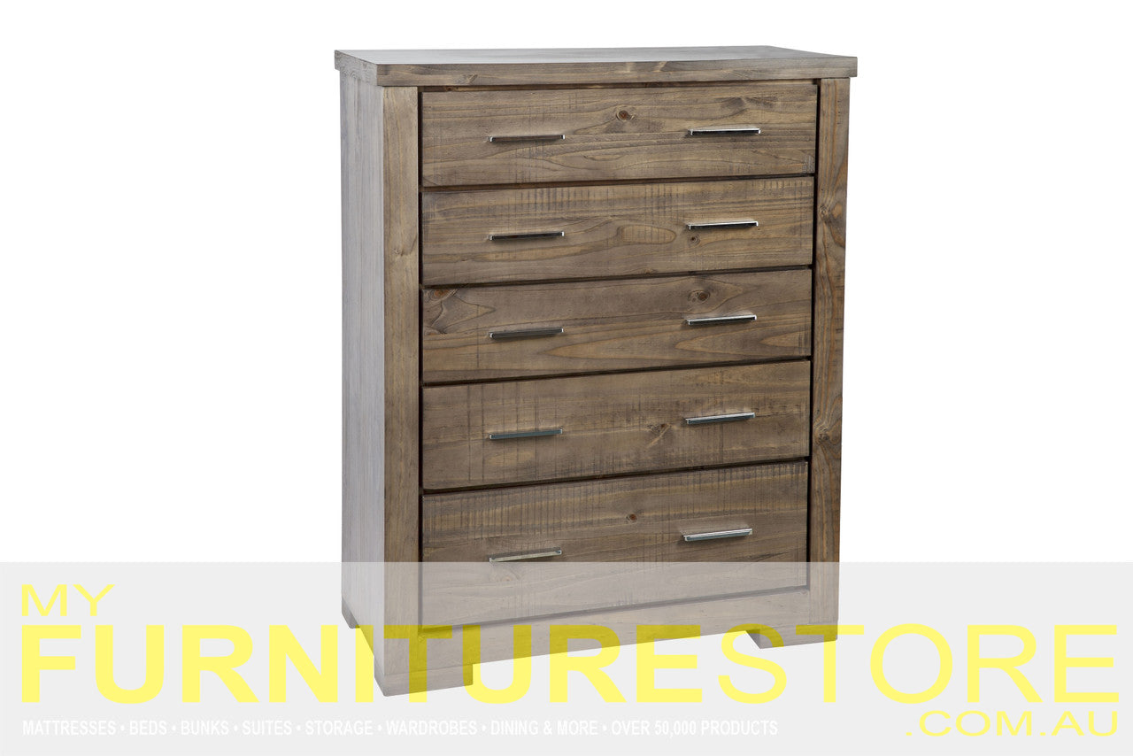 Rusticed (RT5D) 5 Drawer Tallboy - 1130(H) X 1100(W) - Rustic