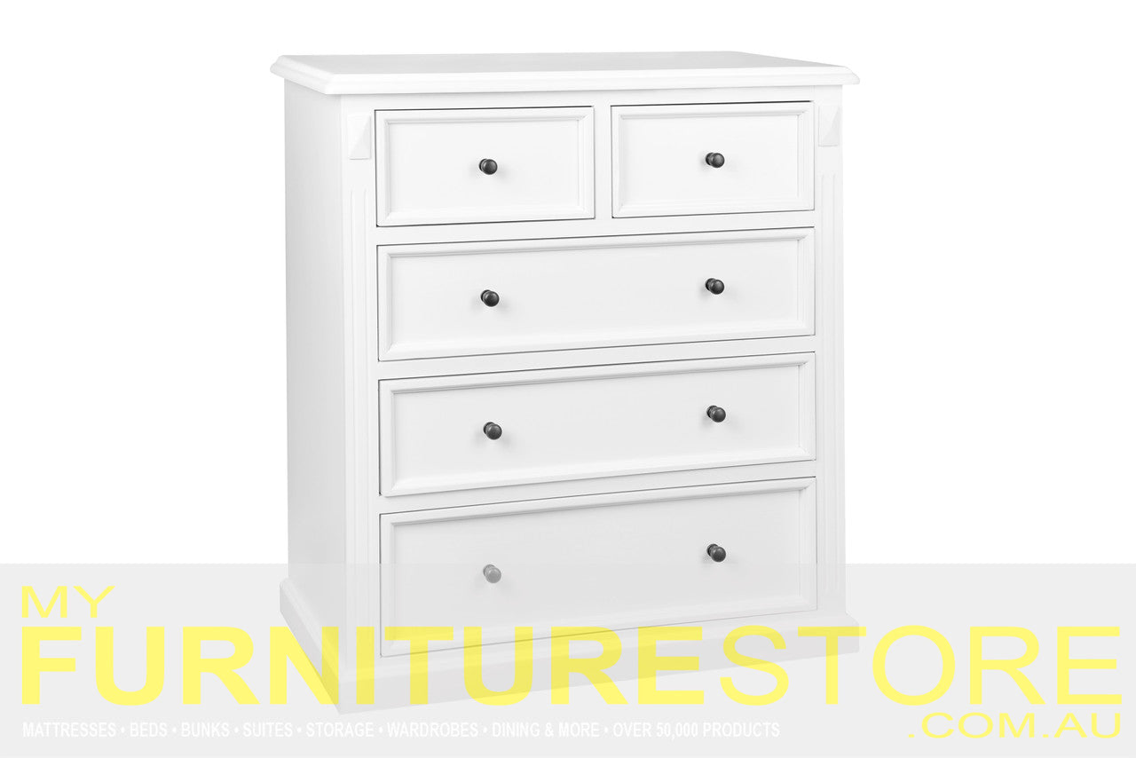 LEGIONS 5 DRAWER SPLIT TOP TALLBOY - ASSORTED PAINTED COLOURS