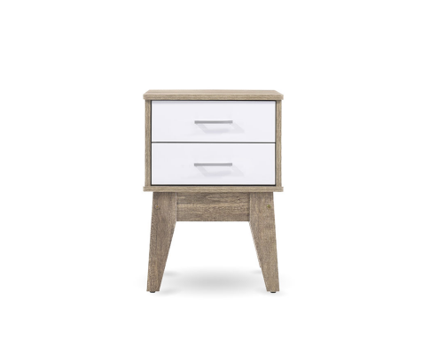 BARTEL 2 DRAWER BEDSIDE TABLE - OAK + WHITE