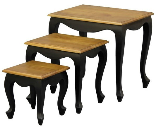 QUEEN ANN NEST OF TABLE (SET OF 3) - BLACK / NATURAL  PAINTED